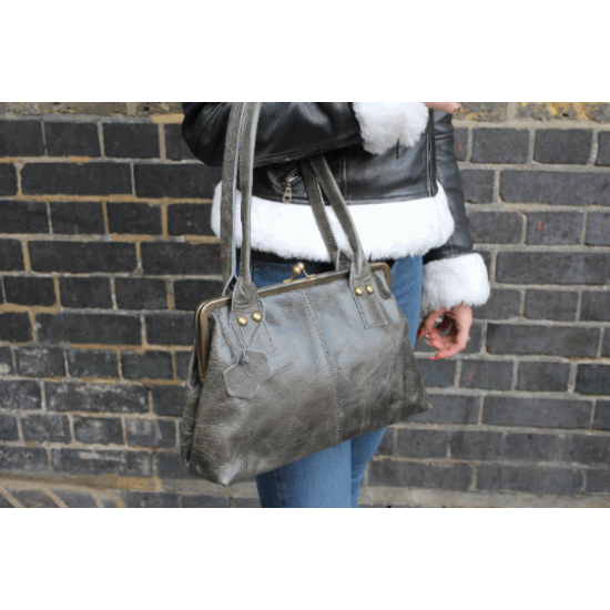 Doris Shoulder Bag Clip Clasp Charcoal Leather Doris Shoulder Bag Clip Clasp Charcoal Leather